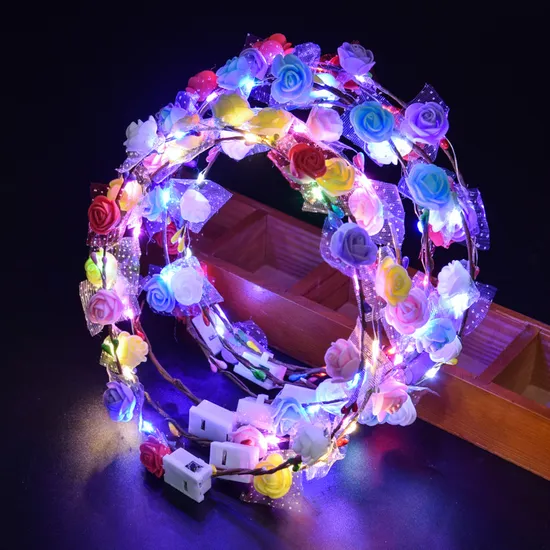 Light up Head Wreath LED Flower Crown Flashing Christmas Wreaths Gifts Flower Decorations for Women Floral Hairband 