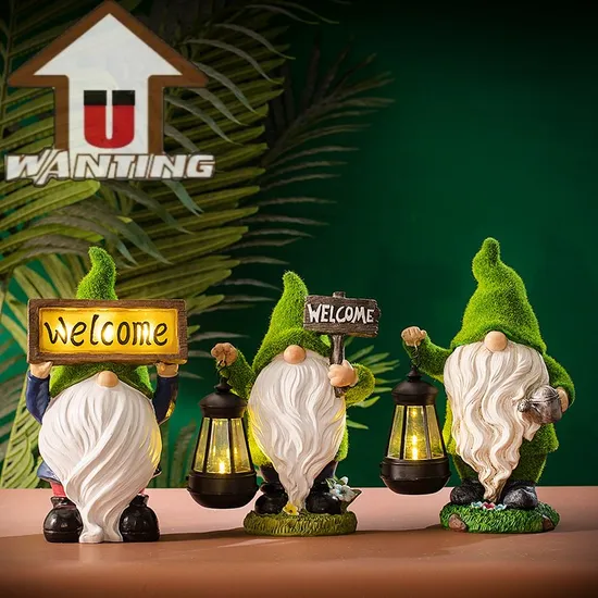 Flocking Gnomes Solar Garden Landscape Flower Lantern Christmas Ornament Yard Moss Decor 