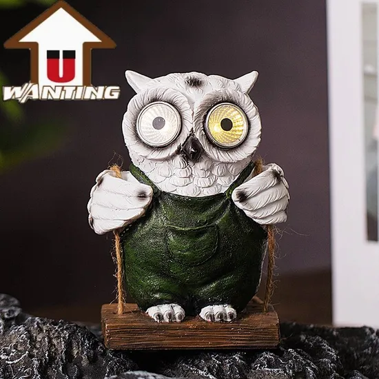 Beautiful Simulation Owl Solar Light Animal Resin Waterproof Crafts Outdoor Garden Decoration 