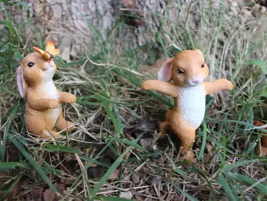 Resin Garden Decoration Animal Set Rabbit Outdoor Resin Sculpture Ornaments LED Solar Lights Resin Crafts Outdoor Decor 