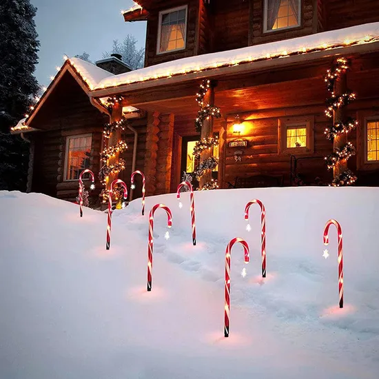 Candy Cane with Outdoor Garden Decorations with Christmas Light Solar 