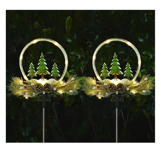 Solar Christmas Light Pendants Decorations Xmas Tree with Faux Pine Cones Garden Lamp Christmas Wreaths with Lighting 